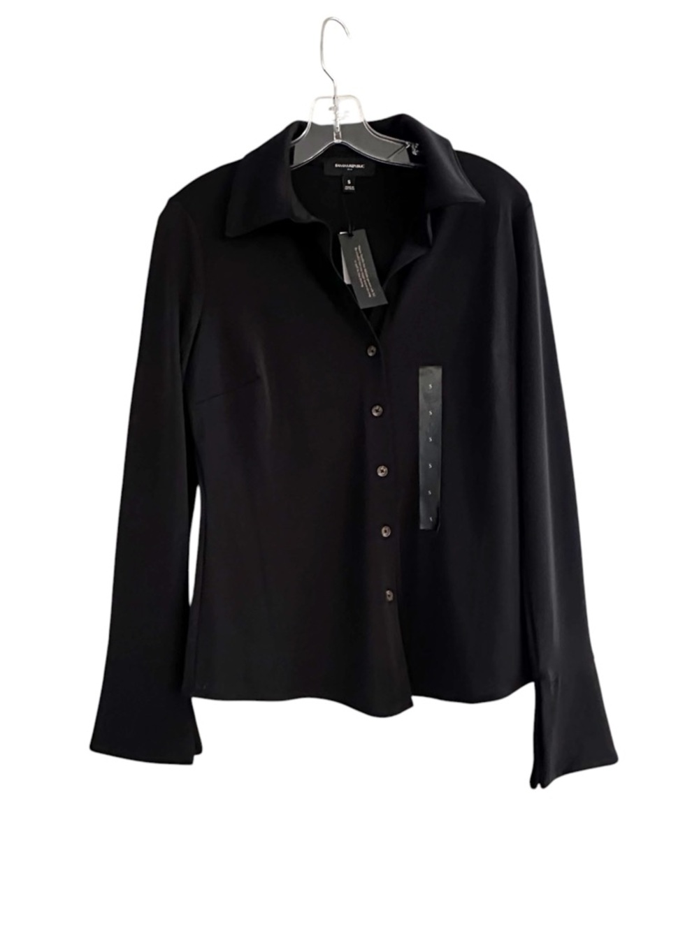 BANANA REPUBLIC Black Button Front Blouse S/444187-01 Shirt SMALL NWT Stretch